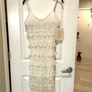 Boston Proper Crochet Tiered dress S White